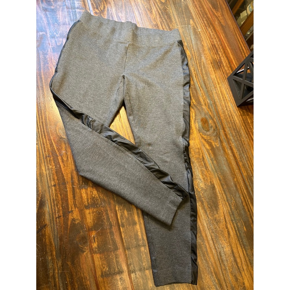 WHITE HOUSE BLACK MARKET Gray Leggings Faux‎ Leather Side Stripe Women's Medium